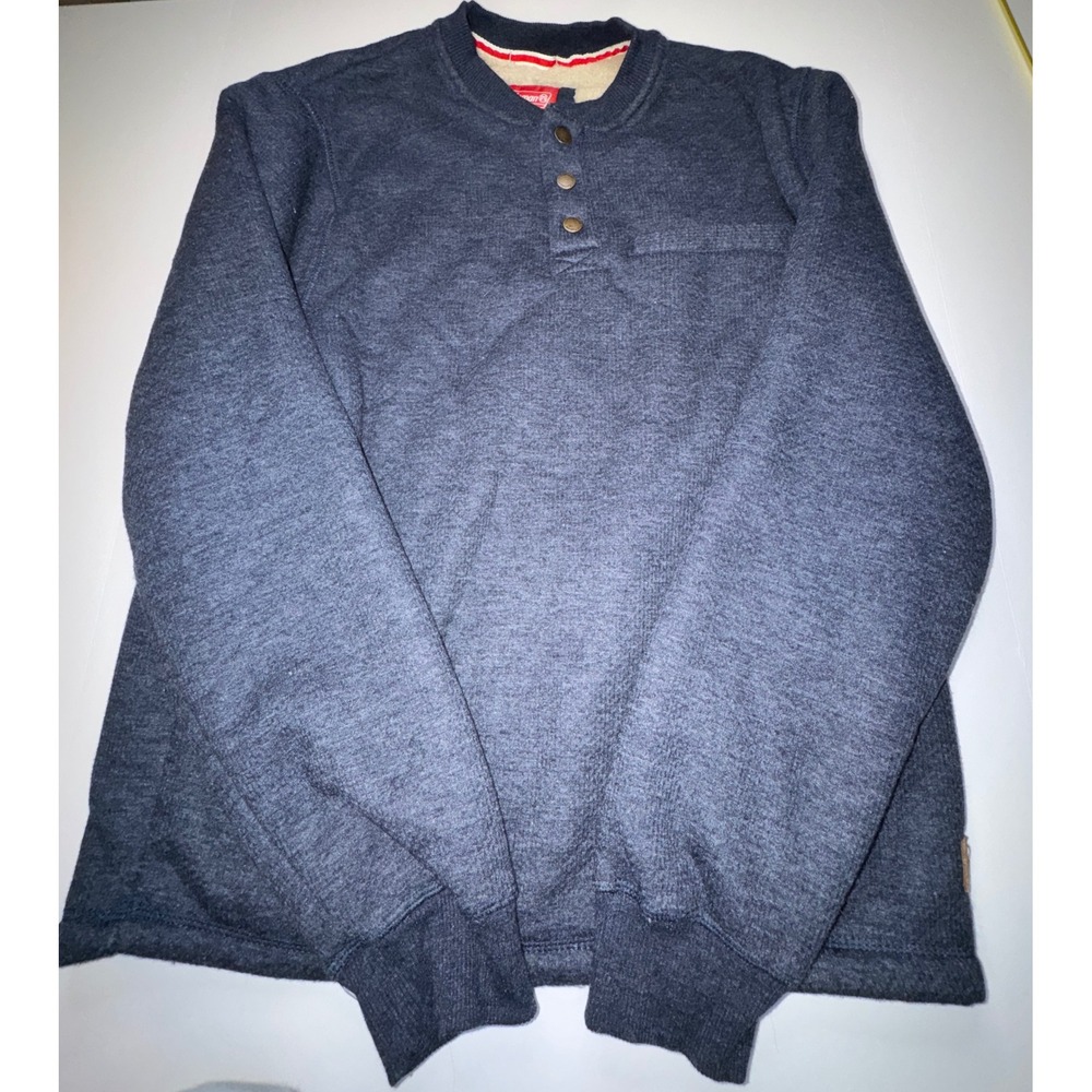 Coleman Mens Sherpa Lined Henley Sweatshirt Navy Blue Long Sleeve Large